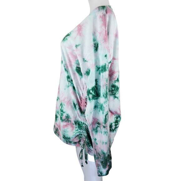 Victoria Secret Pink Green Pink Side Ruching Long Sleeve Women's Top XL NWT - Picture 2 of 5